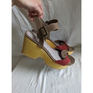 HTF Anthropologie Farylrobin Annie Clogs Wood Heel Sandle Clog Wedge Size 9 Boho